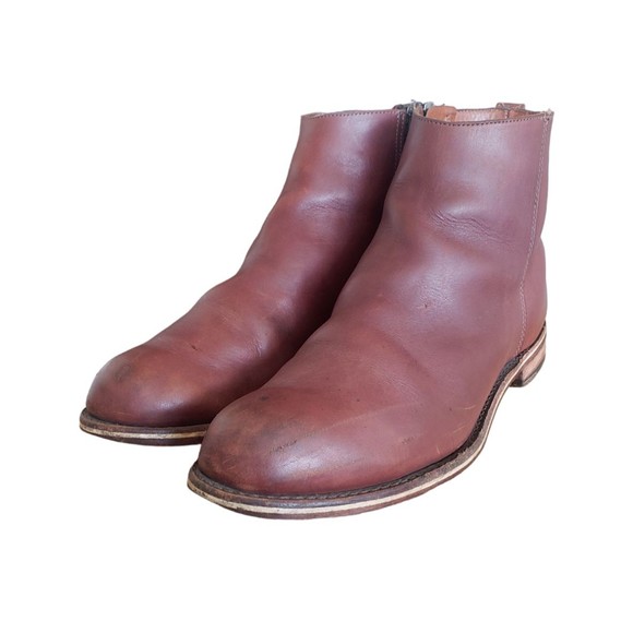 HELM Pablo Men's US 10.5 M Brown Moto-Inspired Leather Zip Up Ankle Boots